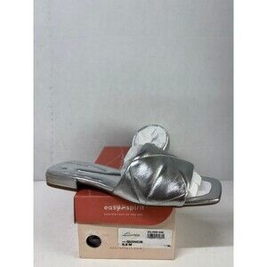 EASY SPIRIT Women's Silver Quincie Square Toe Slip On Leather Heeled Sandal 9.5M